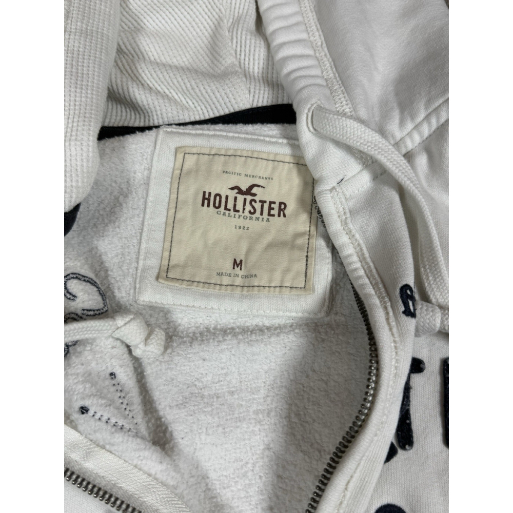 VTG Hollister Hoodie Womens M White Full Zip California 1922 Applique Sweatshirt - Picture 5 of 6